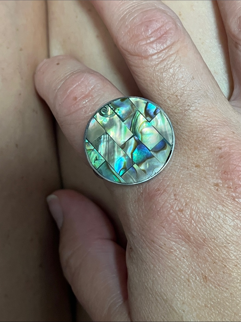 Checkerboard MOP stainless steel ring - adjustable